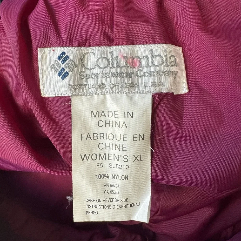 Columbia Ski Snow Pants Women XL Magenta‎ Pink Vintage Nylon Reinforced Cuffs